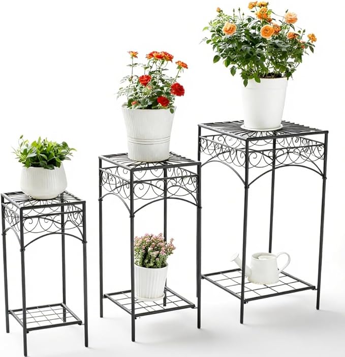29.5-Inch Metal Indoor Plant Stands - 3-Piece Stylish Iron Plant Holder Set for Indoor & Outdoor Use - Durable Flower Pot Stands Perfect for Balcony, Patio, and Home Decoration plant stand set