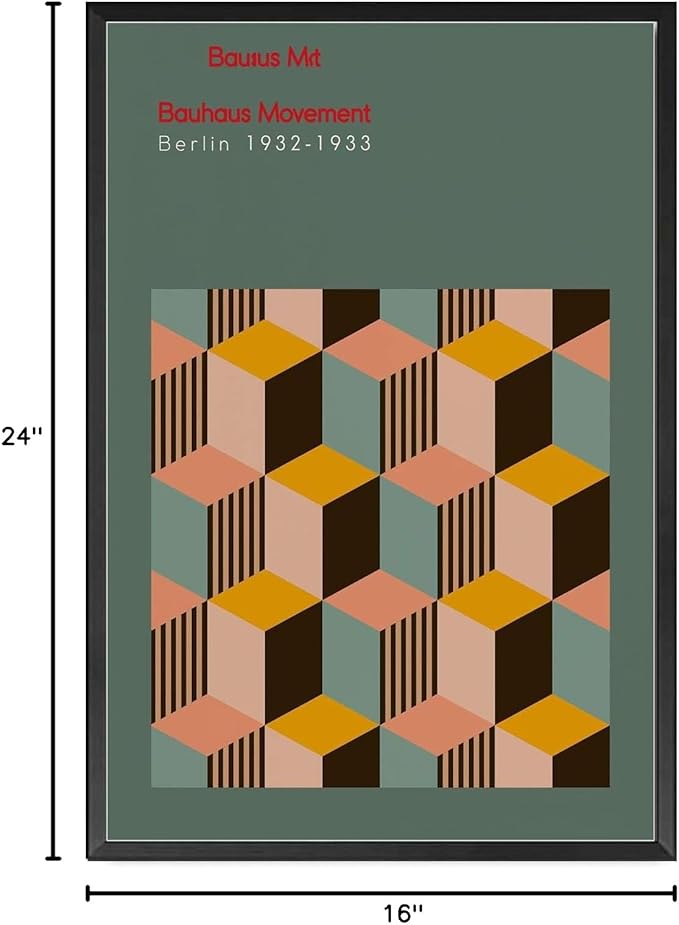 Canvas Painting Poster and Print Pictures Bauhaus Exhibition Poster Geometric Minimalist Abstract Wall Art Print Mid Century Modern Orange Sage Green Decor Bedroom and Kitchen Office Wall Decoration 16x24inch metal frame