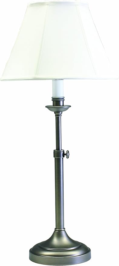 House of Troy CL250-AS Club Collection Portable Table Lamp with Adjustable Height, Antique Sliver with Off White Soft Shade