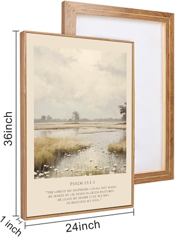 HPINUB Christian Bible Verse Framed Canvas Wall Art Set,Modern Scripture Floral Wall Decor,Vintage Jesus Religious Natural Wildflower Art Print For Living Room,Bedroom,Farmhouse,Prayer Room-24"x36"x3