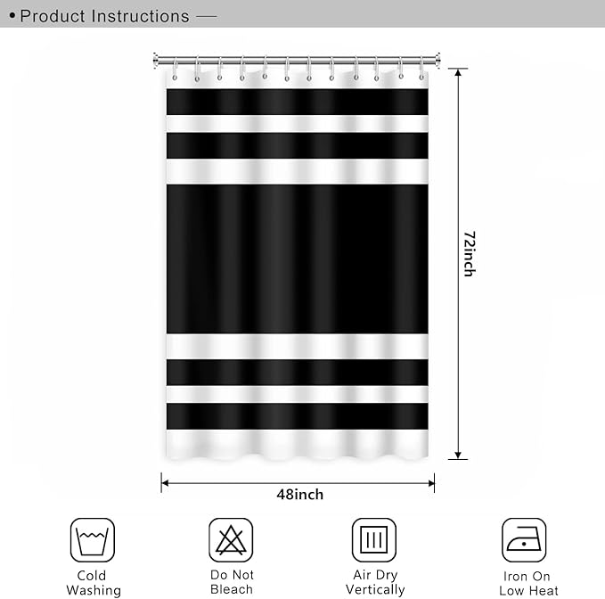 Abstract Stripes Bathroom Shower Curtain Black and White Geometric Pattern Waterproof Fabric Shower Curtains with Hooks Modern Minimalist Artistic Aesthetic Home Decorative, 48x72 Inch