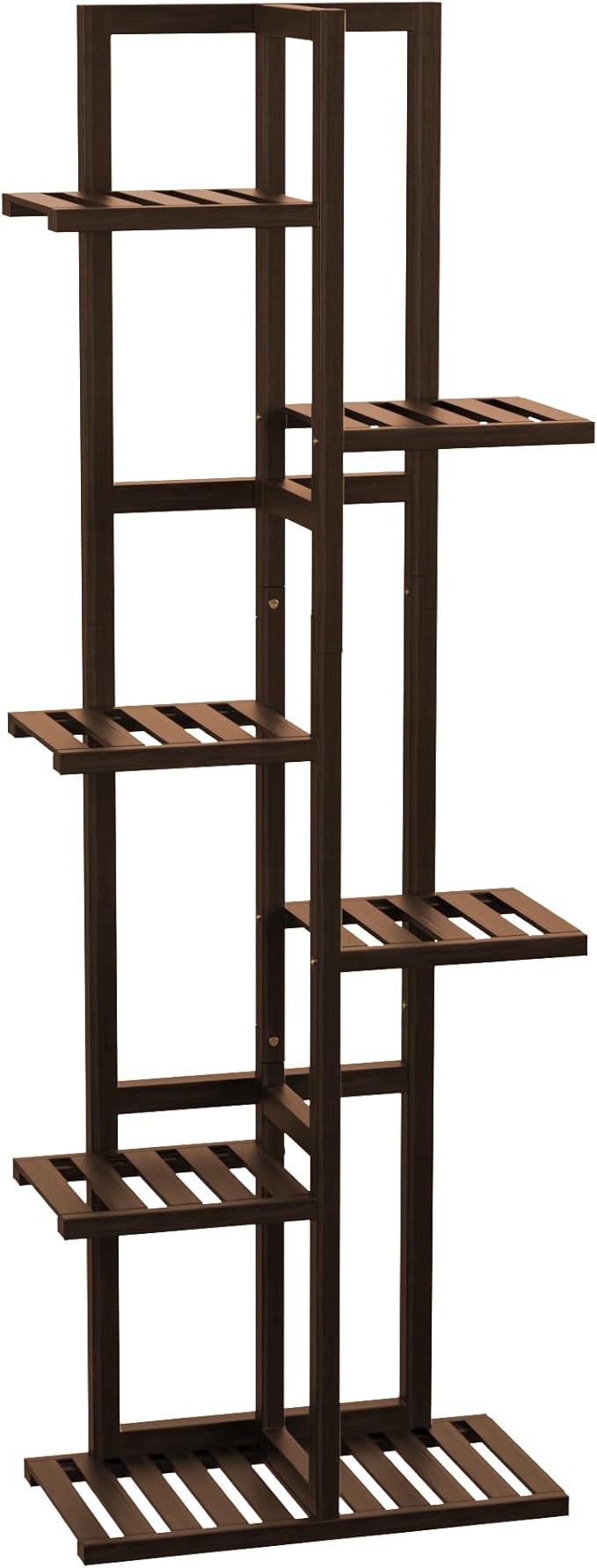ROMGUAR CRAFT 6 Tier Bamboo Plant Stand Indoor, Wood Tall Flower Holder Corner Tiered Plant Shelf for Multiple Plants (Brown)