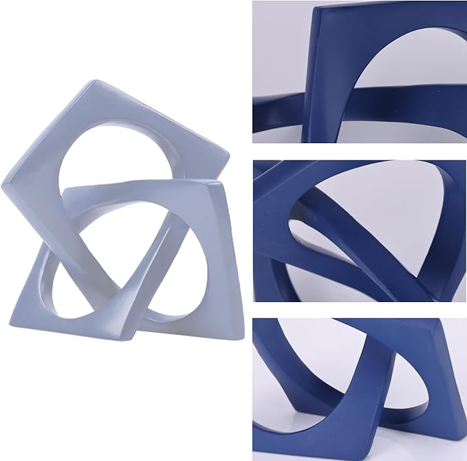 DOVDOV Geometric Cube Blue Knot Decorations, Geometric Sculptures, Modern Home Decorations for Home Decor Accents, Dining Tables, bookcases, Consoles, entryway Tabletop centrepieces