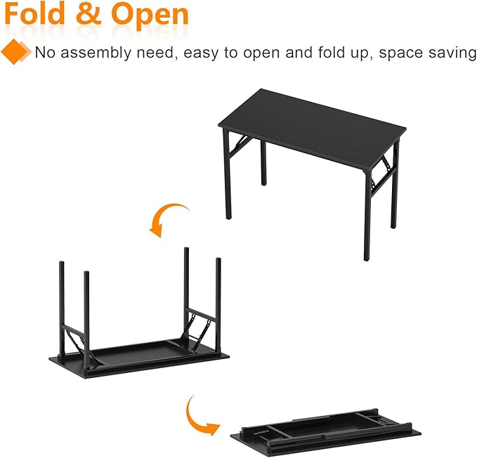 Need Folding Desk, 47 inch Large Computer Desk for Home Office, No Install Needed Study Student Writing Table Desk Workstation, Retro Black