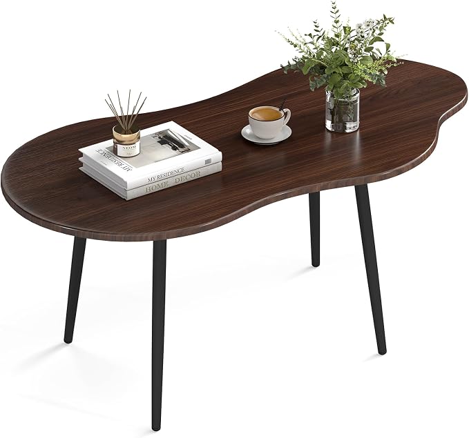 Giantex Small Coffee Table, 39.5" Cloud Center Table with Metal Frame, Unique Irregular Accent Cocktail Tea Table, Modern Wood Coffee Table for Living Room, Small Spaces (Walnut)