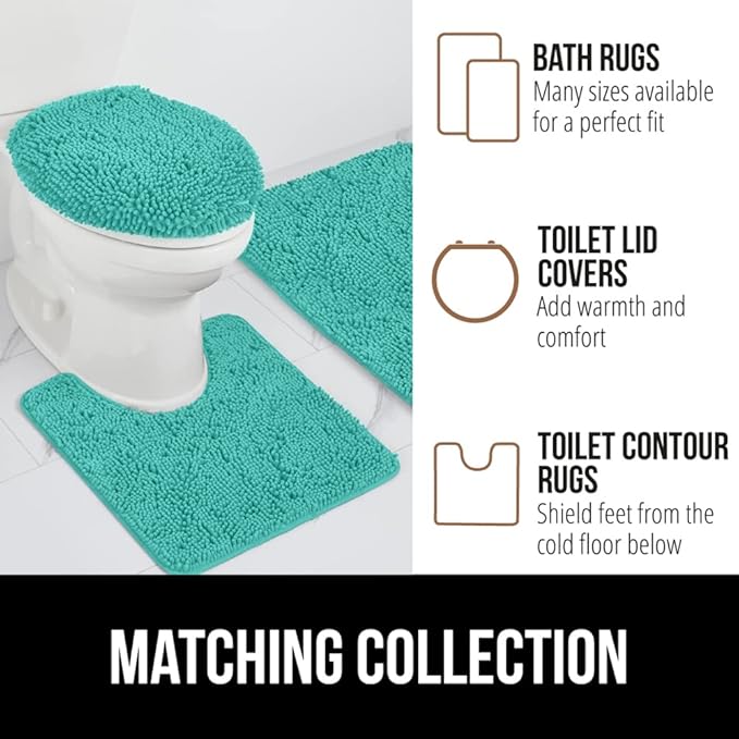 GORILLA GRIP Bath Rug Mat 30x20, Thick Soft Absorbent Chenille, Quick Dry Microfiber Mats, Rubber Backing Washable Shower Floor Rugs, US Designed Bathroom Bathmat Home Decor Accessories, Turquoise