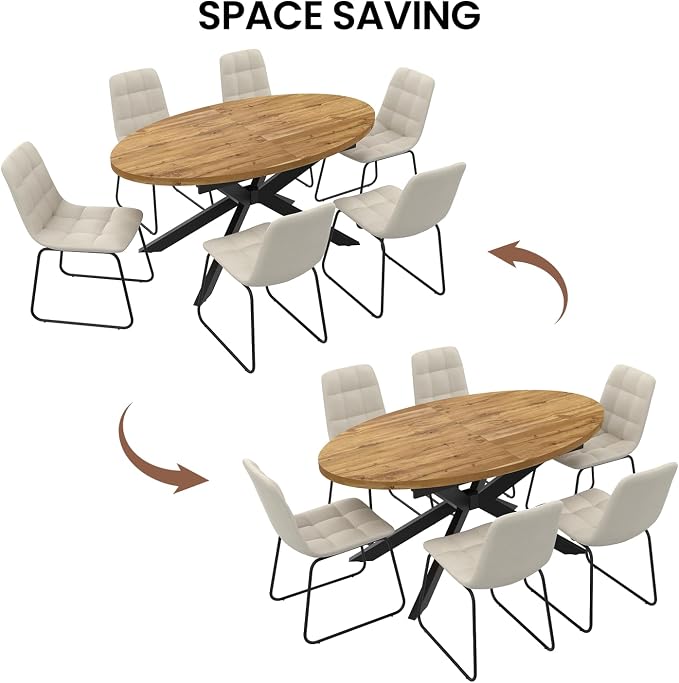 63"-78.7" Extendable Round Dining Table Set for 4, 5 Piece Mid Century Modern Oval Kitchen Table Set, Large Dining Table with 4 Dining Chairs for Living Room Space Saving(Walnut Table+4 Beige Chairs)