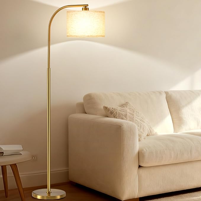 Gold Floor Lamp for Living Room,65'' Modern Standing Lamps with LED Bulb,Elegant Floor Light with Fabric Shade,Tall Lamp for Bedroom Office Study Room Corner Dining Room(Remote not Include)