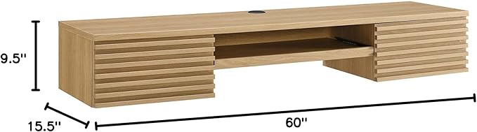 Modway Render Mid-Century Modern, Wall Mount Office Desk, Oak