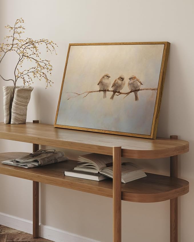 InSimSea Vintage Framed Wall Art, Three Birds Prints Vintage Wall Decor, Bedroom Living Room Bathroom Office Rustic Canvas Art 12x16in