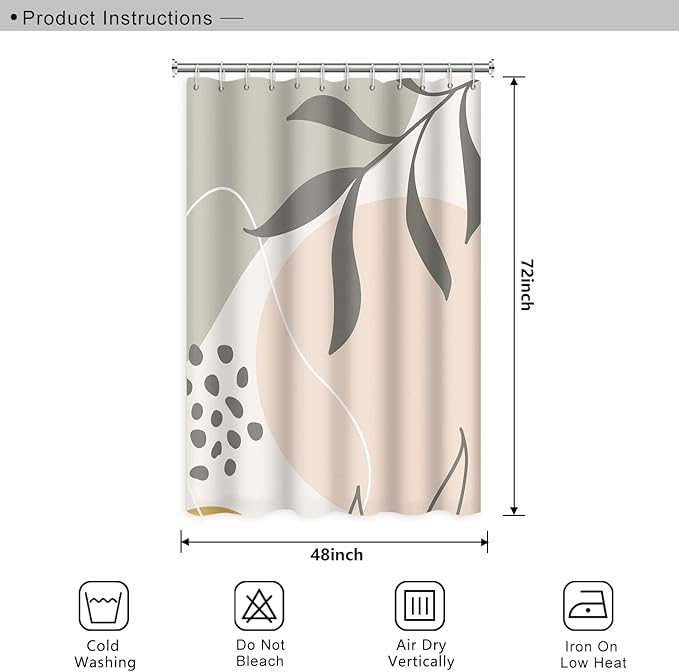 Light Green Eucalyptus Leaves Bathroom Shower Curtain Spring Nature Leaf Abstract Pattern Bath Curtain Waterproof Fabric Modern Elegant Home Decorative Shower Curtain with Hooks, 48x72 Inch