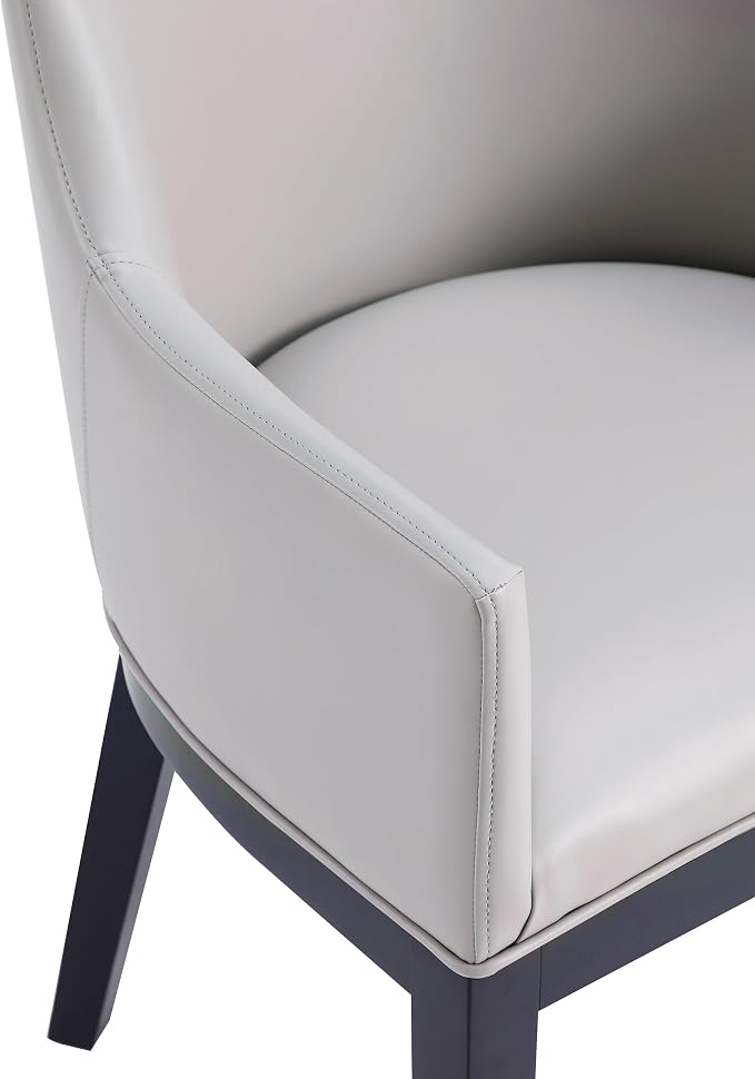 Manhattan Comfort Gansevoort Modern Faux Leather Dining Chair with Arms, Leatherette Upholstery on Solid Beech Wood Frame, Accent Furniture for Kitchen Table or Office, Set of 1, Light Grey