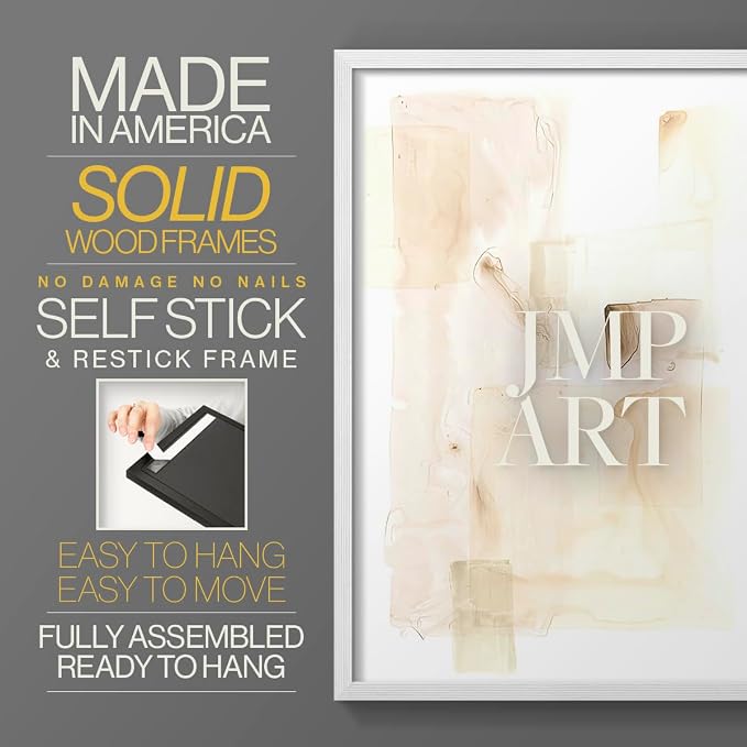 Renditions Gallery Set of 2 Peel & Stick Framed Prints, Abstract Wall Art, Mixed Handmade Oil Painting Wall Decor, Re-Stickable - Ready to Hang - 8"x10" - White Frame LT588