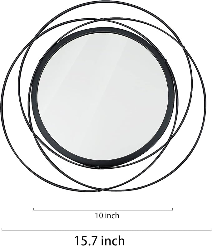2 Set Circle Mirrors for Wall Decor for Living Room Bedroom Bathroom Entryway Metal Round Mirror Decorative Hanging Mirrors Sun Bohemian Geometric Accent Sculpture -Black 15.7 in