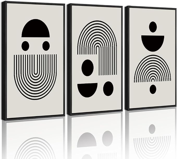 Drsoum Large 16x24in Black Abstract Framed Wall Art Decor Solid and Spiral Semi-Circles Geometric Shapes Drawings Modern Art Decorative Ready To Hang - Black Framed