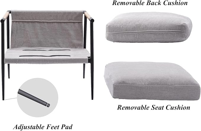 DUOMAY Mid-Century Modern Accent Chair Armchair, Soft Linen Fabric Sofa Lounge Chair Reading Chair with Metal Leg for Living Room Bedroom Office, Grey