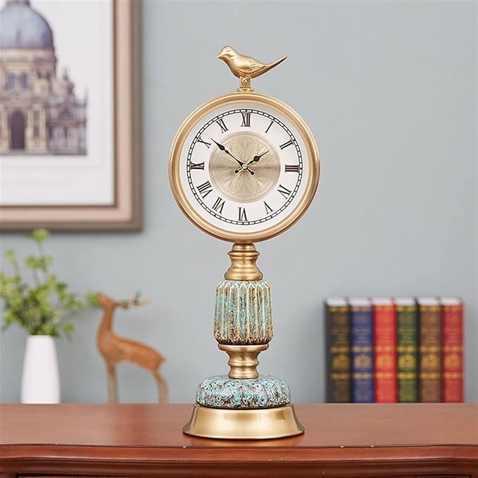 Desk Clock European Style Retro Decorative Clock Table Top Vertical Clock Ornaments Light Luxury Creative Ceramic Clock Body Suitable Home Bedroom Decor (Color : 1)