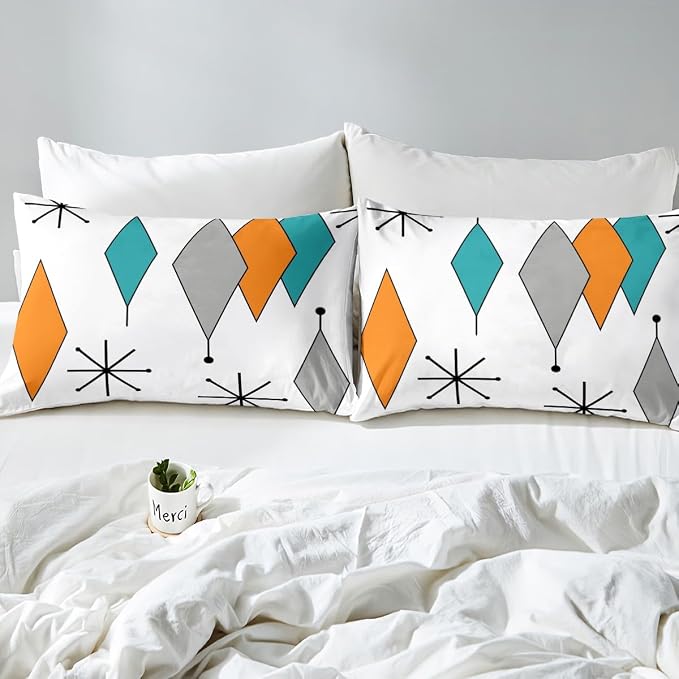 Erosebridal Colorful Aesthetic Comforter Cover Diomand Bed Set, Retro Atomic Duvet Cover King Size Modern Mid Century Bedding Sets, Bohemian Minimalist Bedspread Cover Breathable 3pcs