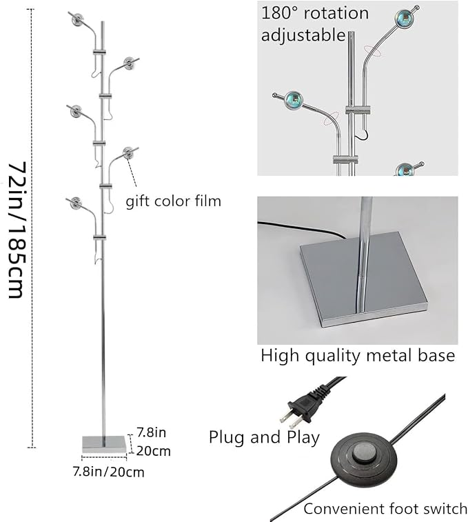 NKU Sunset Floor Lamp Projector 5 Head Multi Head Floor Light with Replaceable Filters Ambient Mood Lighting for Bedroom, Living Room 72in Chrome Unique Modern Colorful Sunset Lamp with Halo Effect