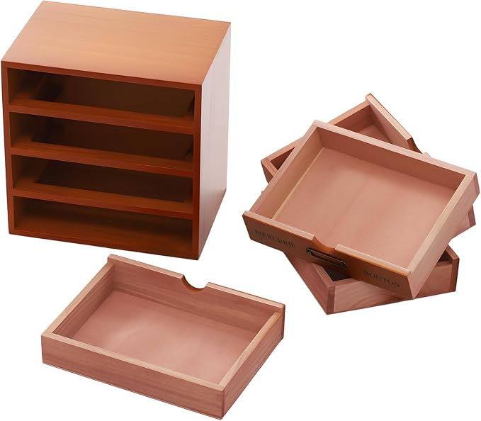 Vintage Wooden Drawers Organizer, 16-Drawer Desktop Storage Box With Drawers, Iron Label Holders, Apothecary Cabinet For Countertop Tea Coffee Pod Storage(4-Drawer/Brown)