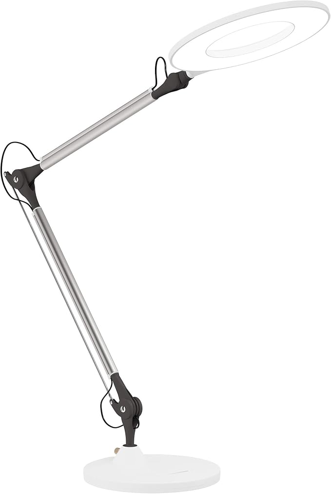 Lavish Home LED Desk Lamp - Swing Arm Architect Lamp - Adjustable Natural Sun Lighting for Home Office, Bedroom, or Dorm Room (White)