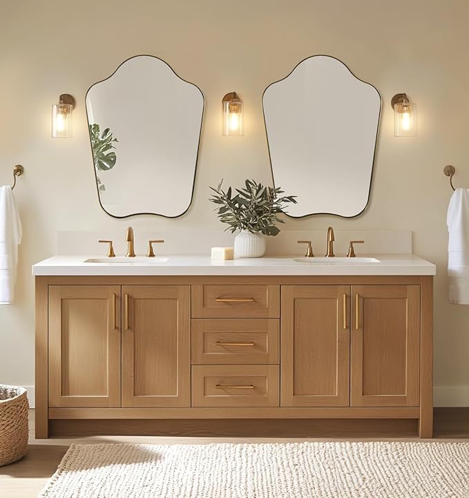 ANDY STAR 22x30 Gold Mirror, Brushed Brass Scalloped Mirror with Curved Design, Irregular Wall Mirror for Bathroom, Vanity, Powder Room, Stainless Steel Frame, Anti-Rust