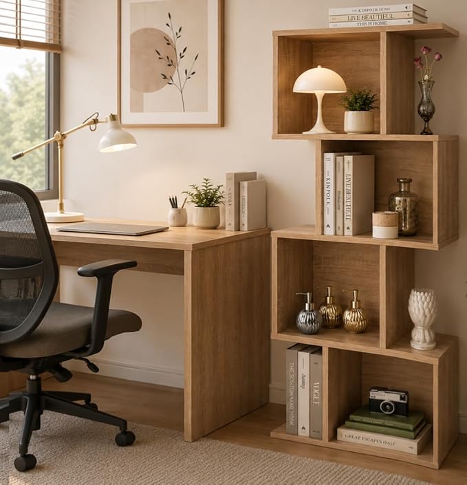 Bookcase, Bookshelf, Freestanding Display Storage Shelves Open Bookcase for Bedroom, Small Bookshelf for Living Room and Office (Natural, S-Shaped)