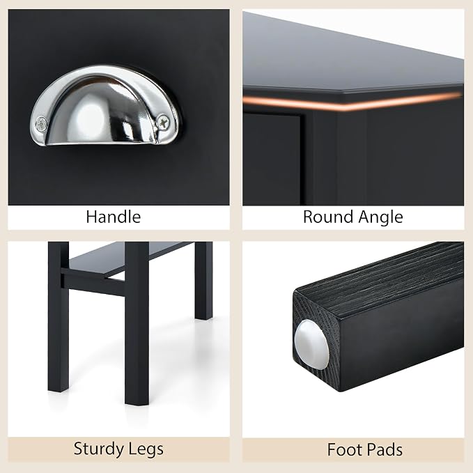 Nightcore Corner Desk for Small Space, Wood Corner Computer Desk, Compact Writing Table w/Drawer & Storage Shelves, Space Saving Study Workstation, Laptop PC Corner Table for Home Office