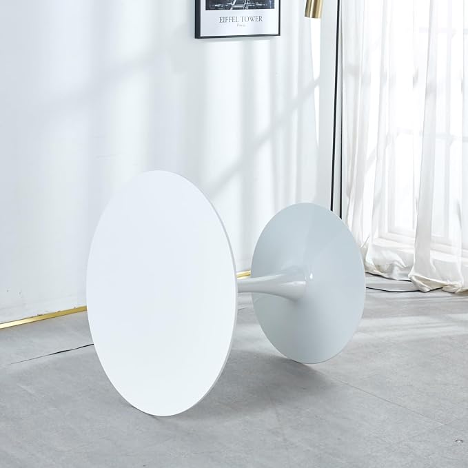 31.5 Inch Modern White Round Dining Table for 2-4 Person, Mid-Century Tulip Table with MDF Tabletop and Pedestal Base for Small Space Kitchen Dining Room