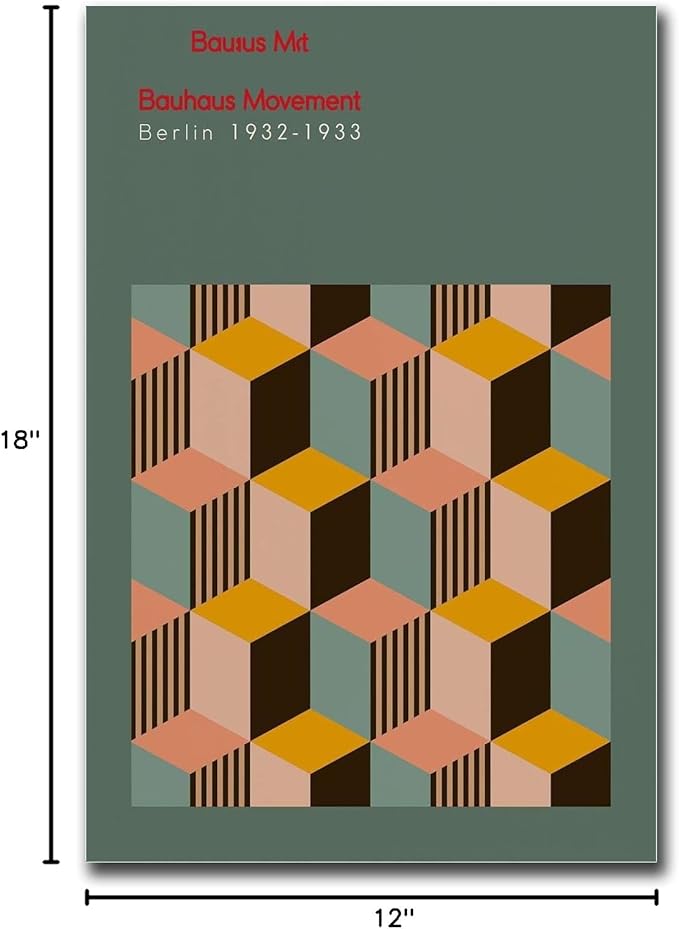 Poster Wall Art Picture Bauhaus Exhibition Poster Geometric Minimalist Abstract Wall Art Print Mid Century Modern Orange Sage Green Decor Modern Home and Bedroom Decoration 12x18inch without Frame