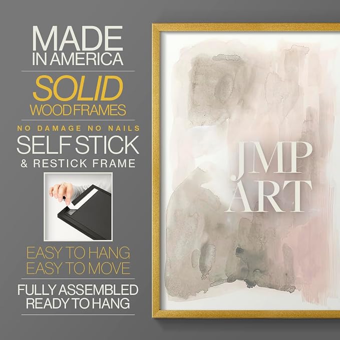 Renditions Gallery Set of 2 Peel & Stick Framed Prints, Watercolor Abstract Wall Art, Nude Color Neutral Aesthetic Wall Decor, Re-Stickable - Ready to Hang - 8"x10" - GOLD Frame LT588