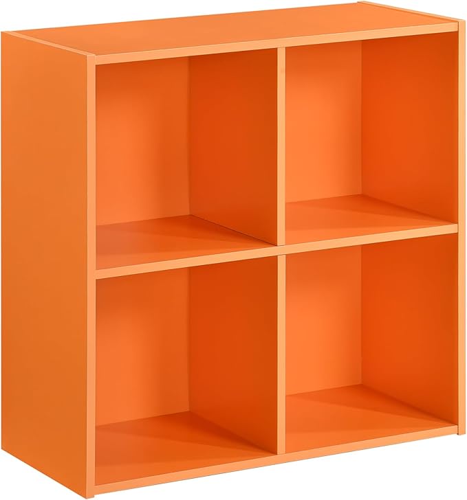 Kings Brand Furniture George 4-Cube Storage Organizer, 2-Tier Bookcase with Wood Shelves for Living Room, Bedroom, Nursery, or Home Office (Orange, 1-Pack)