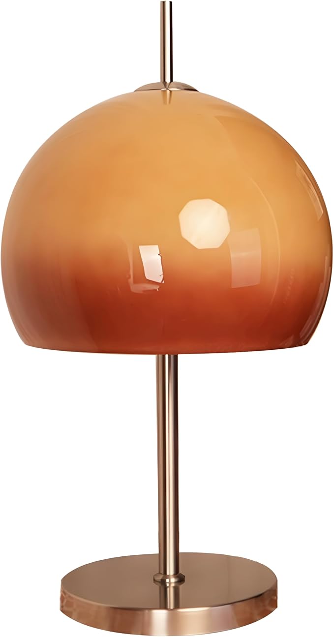 Bofea-Mid Century Modern Glass Table Lamps,Mushroom Desk Lamp with Orange Dome Glass Shade,Chromium Color Mushroom Lamp for Room Aesthetic Modern Lighting for Bedroom/Living Room.