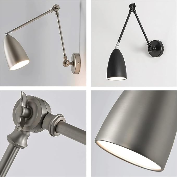 Retro Swing Arm Wall Lamp Adjustable Bedside Reading Light E27 Lighting Fixture Retractable Wall Sconce Antique Metal Wall Lamps for Bedroom Living Room Study Room