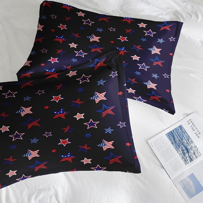 Pamnest Queen Size Bed Sheet Sets, American Flag Patriotic Soft Microfiber 4 Pcs Bedding Sets for Kids and Adults Bedroom Bed Decor, 4Th July Fourth Flat, Fitted Sheet and 2 Pillowcases