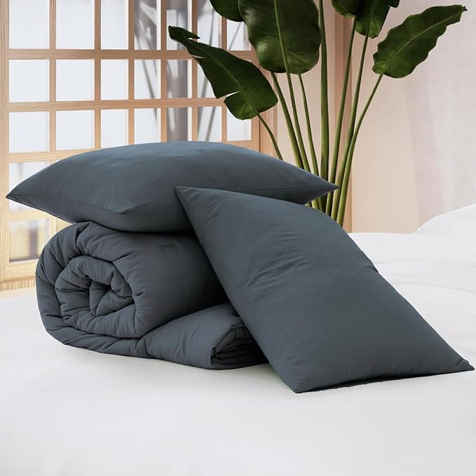 WRENSONGE Full Size Comforter Sets - 3 Pieces Blue Grey Comforter Prewashed Soft Lightweight for All Seasons, Fluffy Down Alternative Comforter Full Size with 2 Pillow Shams