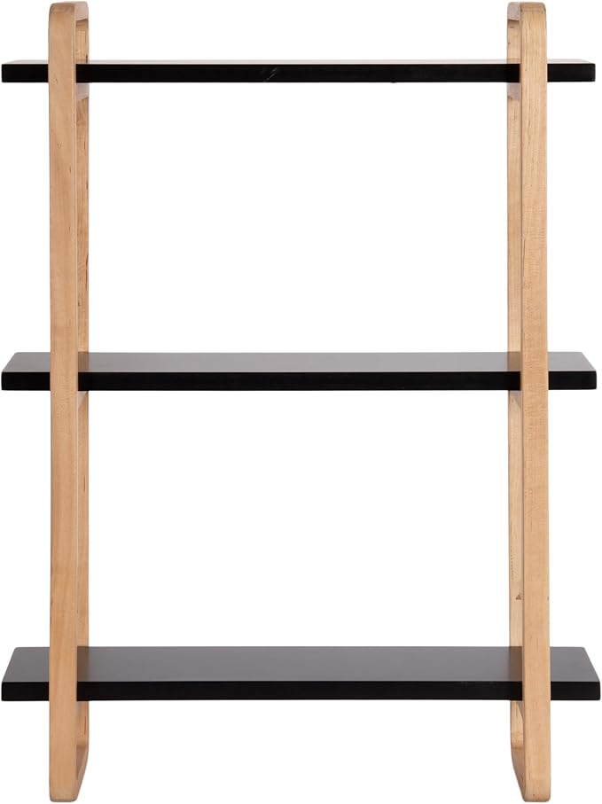 Kate and Laurel Summit Modern Three-Tier Wall Shelf, 18 x 6 x 25, Black and Natural Wood, Transitional Decorative Multi-Tiered Storage Shelf Wall Organizer for Decor and Display
