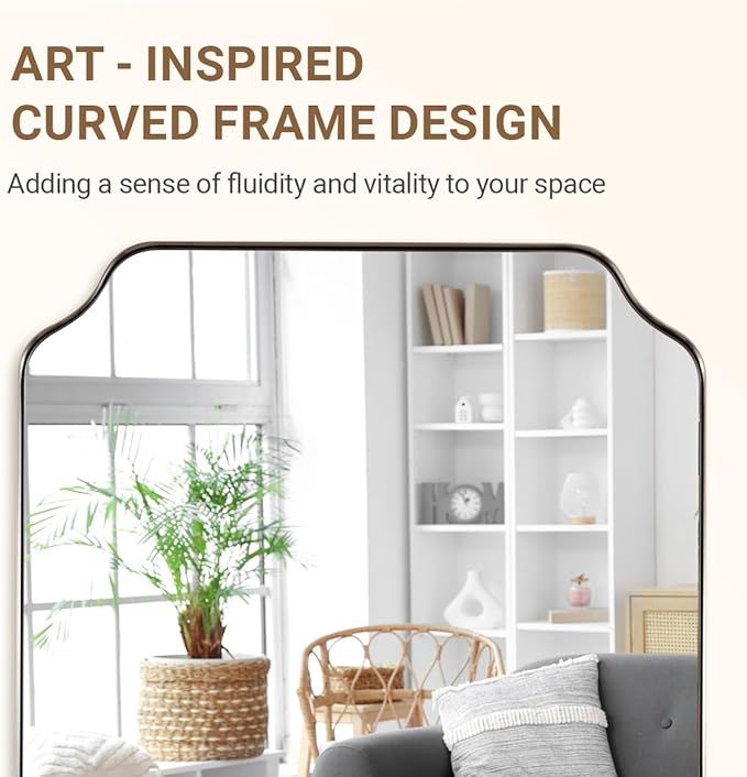 ANDY STAR 24"x48" Large Bathroom Mirror, Chrome Scalloped Wall Mirror, Polished Nickel Rectangle Mirror, Bathroom Vanity Mirror in Anti-Rust Stainless Steel Metal Frame, Vertically/Horizontally