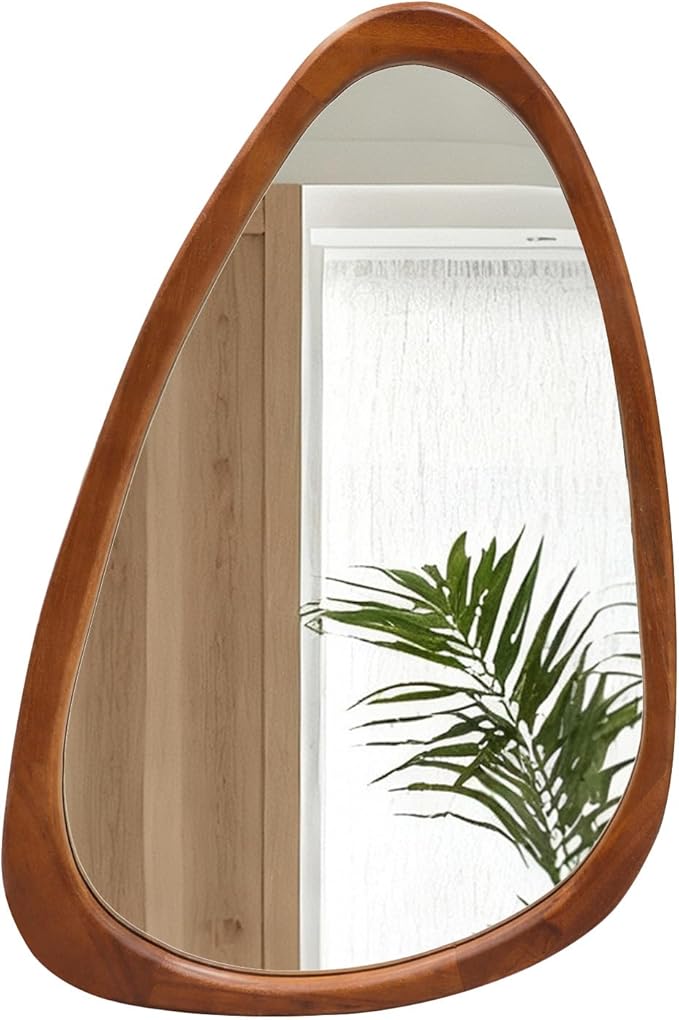 Asymmetrical Mirror, 30"x20" Unique Irregular Wall Mirror, Wood Mid Century Modern Mirror Decor for Bathroom Bedroom Living Room Entryway Hallway (Natural Wood)