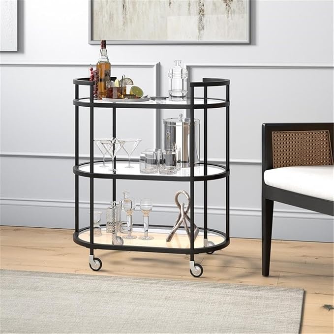 Henn&Hart 30" Wide Oval Bar Cart in Blackened Bronze, Bar Carts for the Home