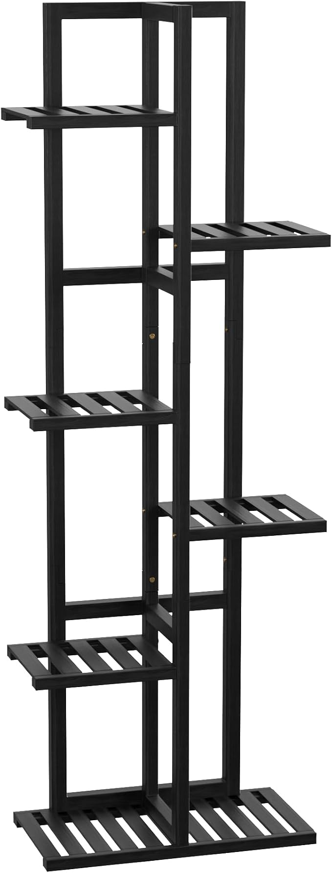 ROMGUAR CRAFT 6 Tier Bamboo Plant Stand Indoor, Wood Tall Flower Holder Corner Tiered Plant Shelf for Multiple Plants (Black)
