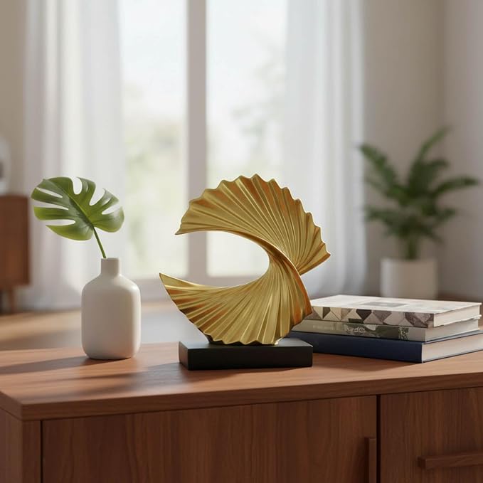 Modern Gold Ocean Wave Sculpture – Abstract Resin Statues for Home Decor, Elegant Coffee Table Decor for Living Room, Unique Home Décor Accents & Art Deco Decor for Office, Shelf, or Entryway