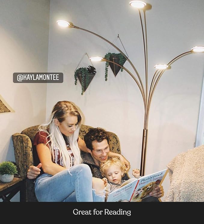 Brightech Orion Arc Floor Lamp for Living Room, Tree Floor Lamp with 5 Adjustable Arms, Multi-Head Standing Lamp with Flexible Rotating LEDs for Bedroom, Dorm - Bright Hanging Lighting - Satin Nickel