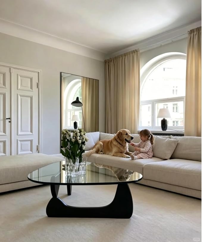 Modern Glass Coffee Table for Living Room, Small mid Century Coffee Table, Stylish Coffee Tables Suitable for Bedroom Living Room Reception Office Tables (Natural, Medium)