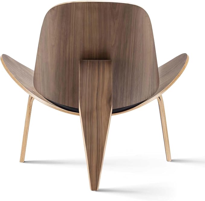 Mid Century Modern Shell Lounge Chair, PU Leather, Tripod Plywood Classic Design Solid Wood Accent Chairs for Living Room, Reading, Lounge, Office, Salon