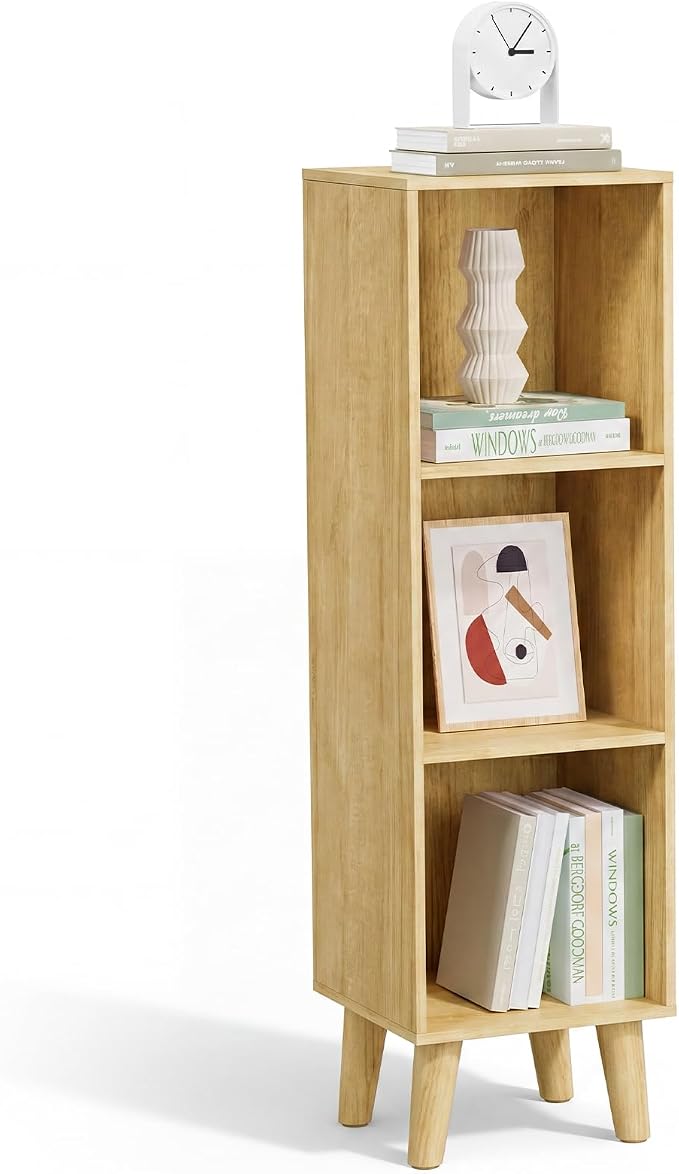 3 Cube Storage Organizer with Legs, 3 Tier Cube Low Bookcase Freestanding Storage Organizer for Home Office, Livng Room,Three-Cubes Open Shelf Short Bookshelf (Natural Oak, 3 Cube)