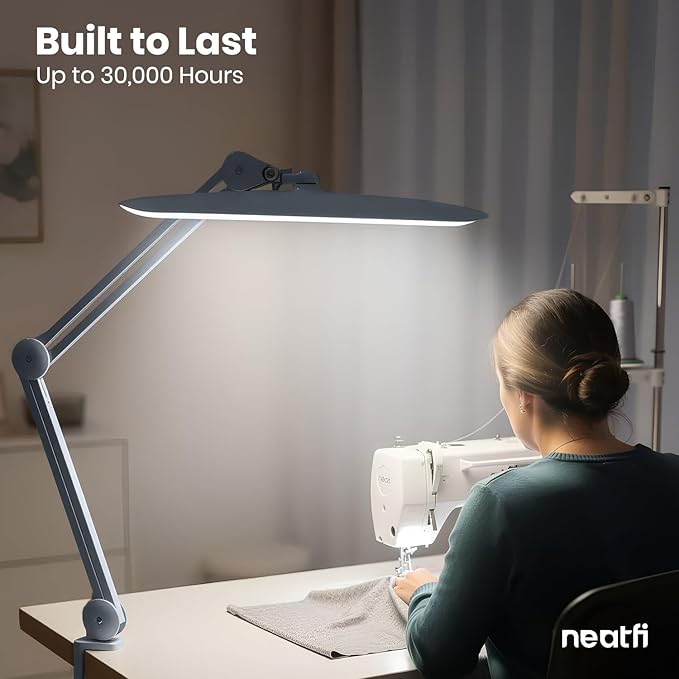 Neatfi XL Nail Desk Lamp with Clamp, 2200 Lumens, 20-Inch Wide Head, Dimmable 4 Levels, 6500K, LED Task Light for Manicure Table, Crafts, Workbench, Office (Non-CCT, Gray)