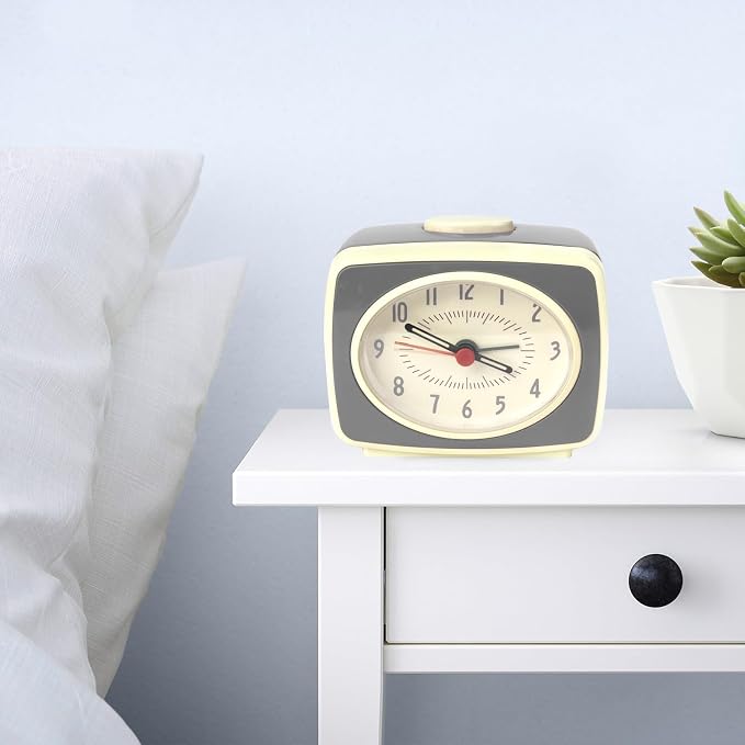 Alarm Clock Grey Small Silent Movement Vintage Classic Style Battery Powered Small Alarm Clock