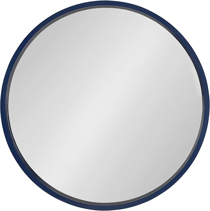 Kate and Laurel Travis Round Wood Wall Mirror, 25.6" Diameter, Navy Blue, Modern Wall Décor Accent