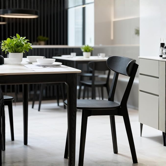 100% Solid Oak Wood Dining Room Chairs - Practical Kitchen Chairs - Wood Chair for Dining Room, Kitchen (1, Black)